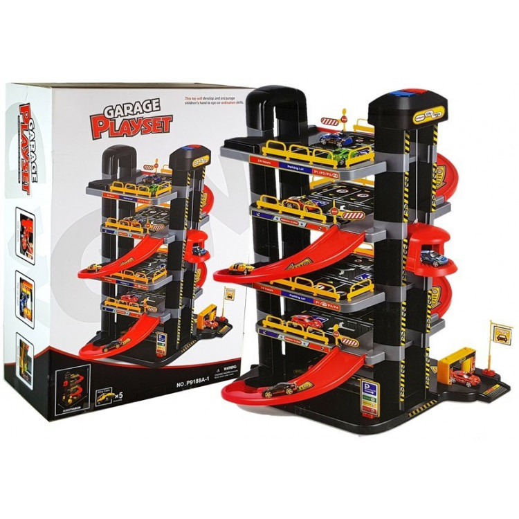 Garáž 5-úrovňová na batérie + výťah - čierno-červená